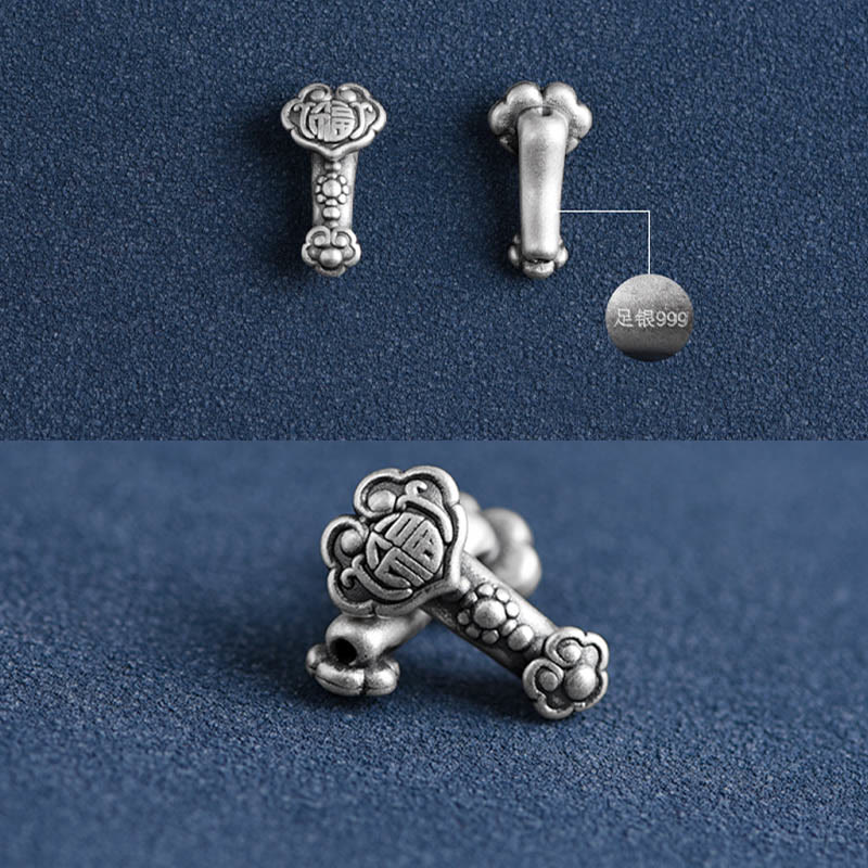 Buddha Stones Ręcznie robione 999 Srebro Sterlingowe Fu Charakter Życzenie Ruyi Uchwyt Fortune Rope Bransoletka na kostkę - image 21