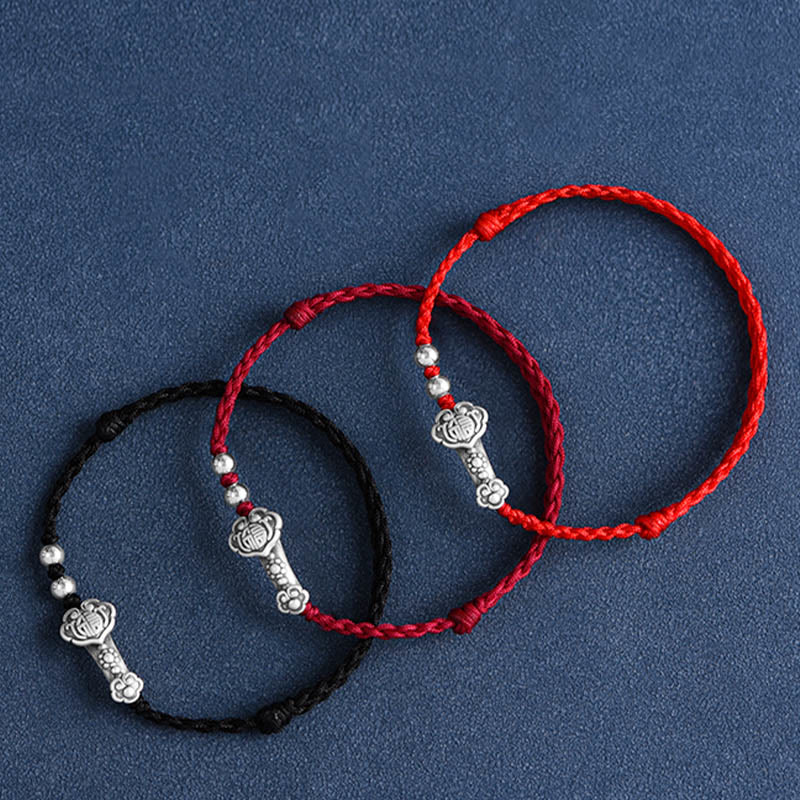 Buddha Stones Ręcznie robione 999 Srebro Sterlingowe Fu Charakter Życzenie Ruyi Uchwyt Fortune Rope Bransoletka na kostkę - image 1