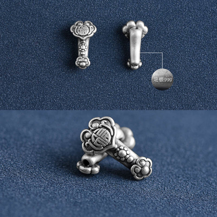 Buddha Stones Ręcznie robione 999 Srebro Sterlingowe Fu Charakter Życzenie Ruyi Uchwyt Fortune Rope Bransoletka na kostkę