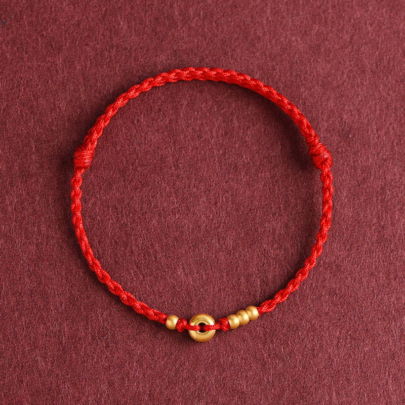 Buddha Stones 999 Złota Mała Klamra Pokoju Projekt Ręcznie Robiona Bransoletka Szczęścia Pleciona Lina Anklet