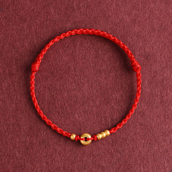 Buddha Stones 999 Złota Mała Klamra Pokoju Projekt Ręcznie Robiona Bransoletka Szczęścia Pleciona Lina Anklet