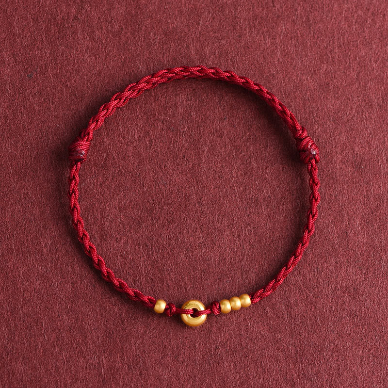 Buddha Stones 999 Złota Mała Klamra Pokoju Projekt Ręcznie Robiona Bransoletka Szczęścia Pleciona Lina Anklet - Bransoletka na kostkę (obwód 18-30 cm) - Ciemnoczerwony - image 12