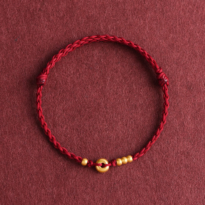 Buddha Stones 999 Złota Mała Klamra Pokoju Projekt Ręcznie Robiona Bransoletka Szczęścia Pleciona Lina Anklet - Bransoletka na kostkę (obwód 18-30 cm) - Ciemnoczerwony - image 12