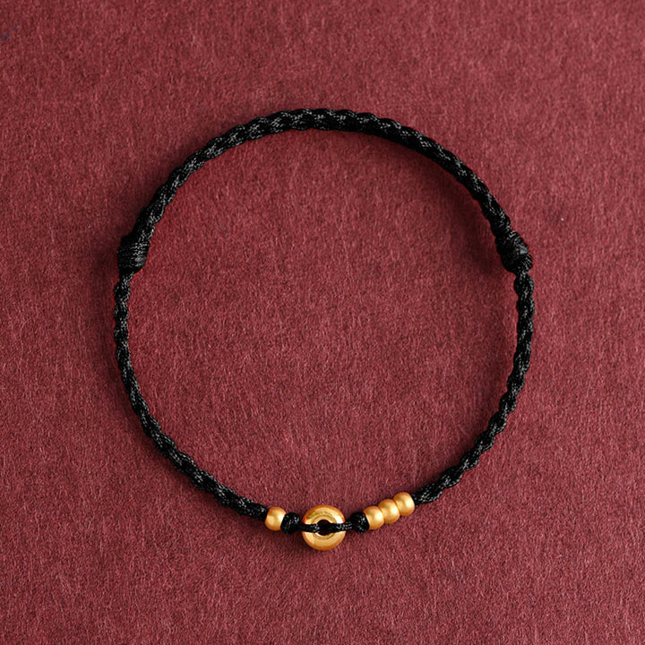 Buddha Stones 999 Złota Mała Klamra Pokoju Projekt Ręcznie Robiona Bransoletka Szczęścia Pleciona Lina Anklet - Bransoletka na kostkę (obwód 18-30 cm) - Czarny - image 18