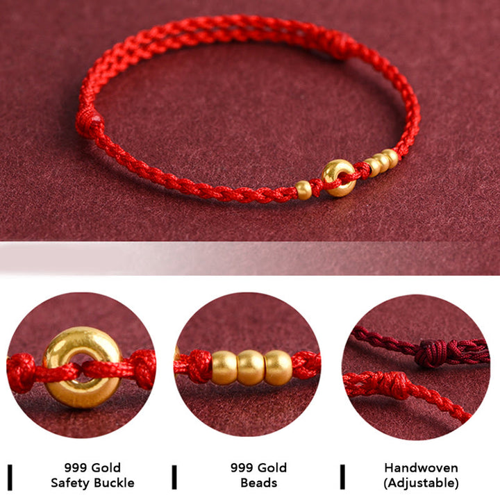 Buddha Stones 999 Złota Mała Klamra Pokoju Projekt Ręcznie Robiona Bransoletka Szczęścia Pleciona Lina Anklet