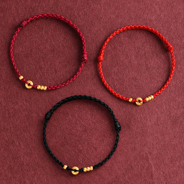 Buddha Stones 999 Złota Mała Klamra Pokoju Projekt Ręcznie Robiona Bransoletka Szczęścia Pleciona Lina Anklet - image 1