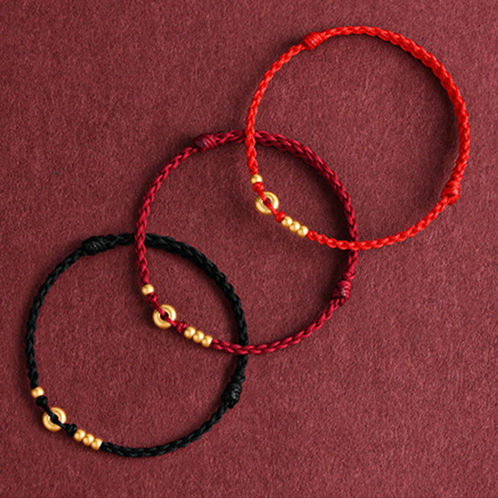 Buddha Stones 999 Złota Mała Klamra Pokoju Projekt Ręcznie Robiona Bransoletka Szczęścia Pleciona Lina Anklet