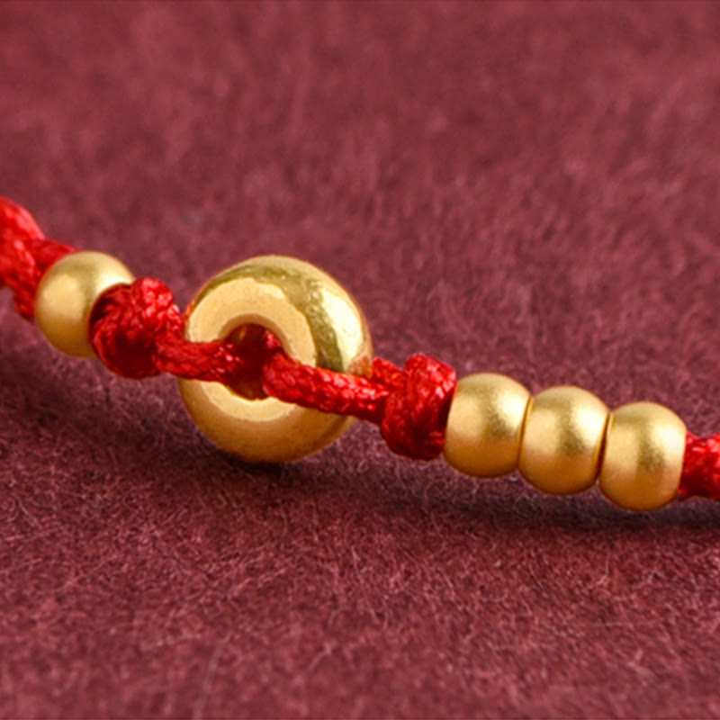 Buddha Stones 999 Złota Mała Klamra Pokoju Projekt Ręcznie Robiona Bransoletka Szczęścia Pleciona Lina Anklet