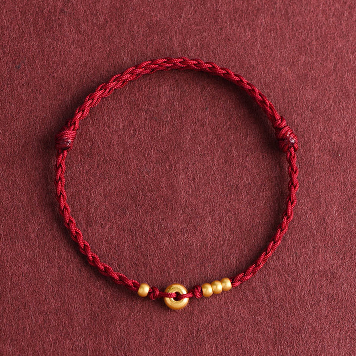 Buddha Stones 999 Złota Mała Klamra Pokoju Projekt Ręcznie Robiona Bransoletka Szczęścia Pleciona Lina Anklet