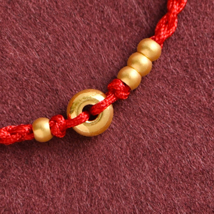 Buddha Stones 999 Złota Mała Klamra Pokoju Projekt Ręcznie Robiona Bransoletka Szczęścia Pleciona Lina Anklet