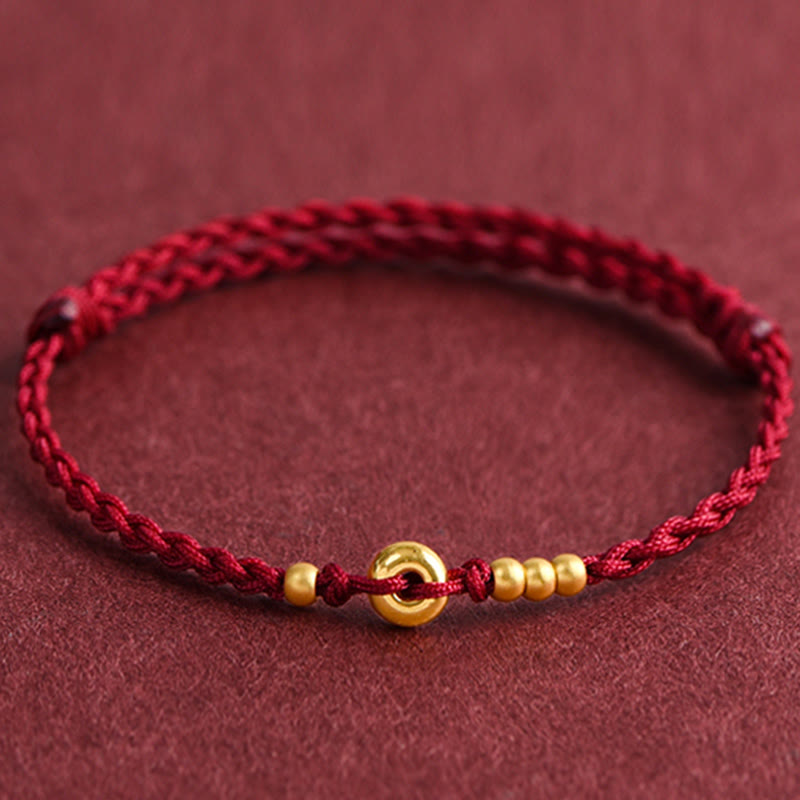 Buddha Stones 999 Złota Mała Klamra Pokoju Projekt Ręcznie Robiona Bransoletka Szczęścia Pleciona Lina Anklet