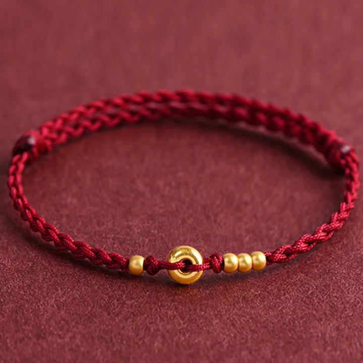 Buddha Stones 999 Złota Mała Klamra Pokoju Projekt Ręcznie Robiona Bransoletka Szczęścia Pleciona Lina Anklet