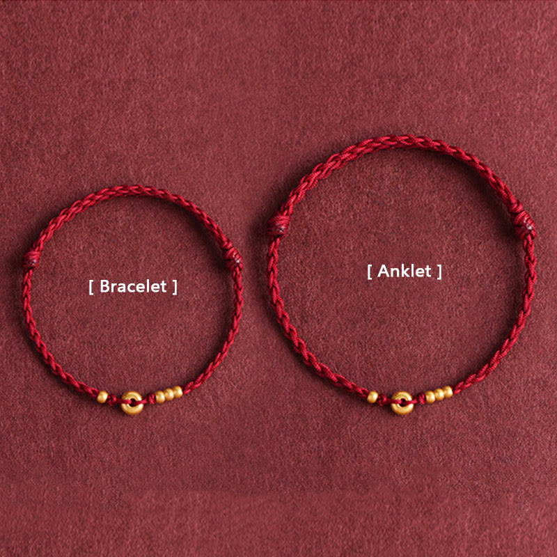 Buddha Stones 999 Złota Mała Klamra Pokoju Projekt Ręcznie Robiona Bransoletka Szczęścia Pleciona Lina Anklet