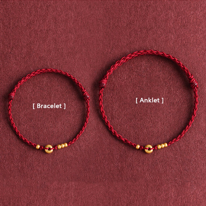 Buddha Stones 999 Złota Mała Klamra Pokoju Projekt Ręcznie Robiona Bransoletka Szczęścia Pleciona Lina Anklet