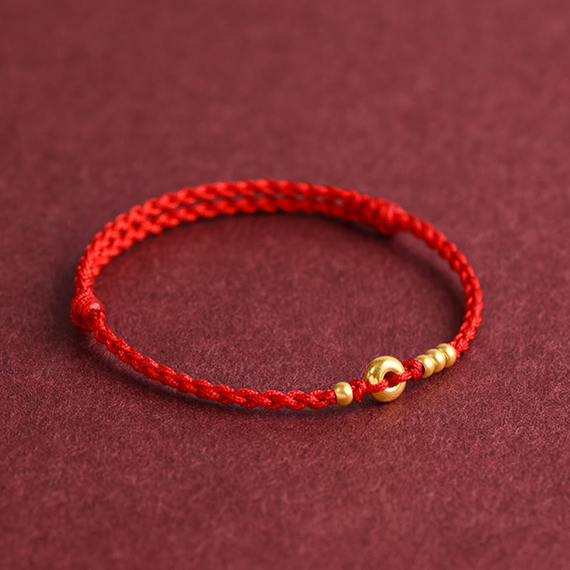 Buddha Stones 999 Złota Mała Klamra Pokoju Projekt Ręcznie Robiona Bransoletka Szczęścia Pleciona Lina Anklet - image 11