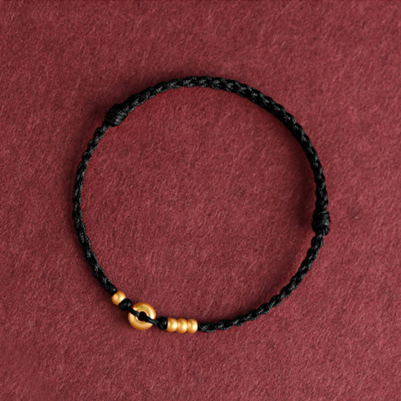Buddha Stones 999 Złota Mała Klamra Pokoju Projekt Ręcznie Robiona Bransoletka Szczęścia Pleciona Lina Anklet