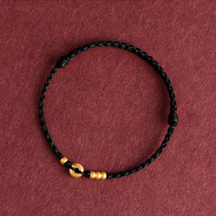 Buddha Stones 999 Złota Mała Klamra Pokoju Projekt Ręcznie Robiona Bransoletka Szczęścia Pleciona Lina Anklet