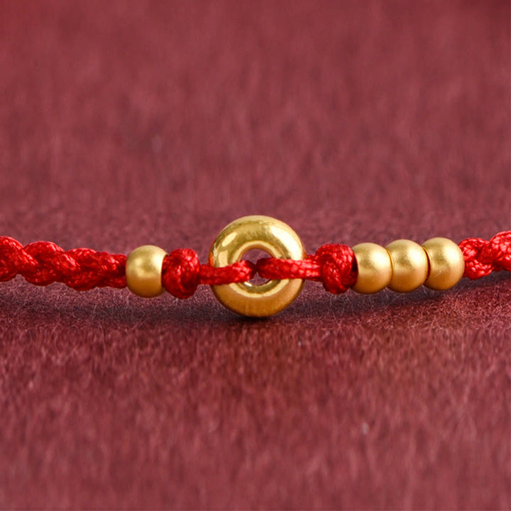 Buddha Stones 999 Złota Mała Klamra Pokoju Projekt Ręcznie Robiona Bransoletka Szczęścia Pleciona Lina Anklet