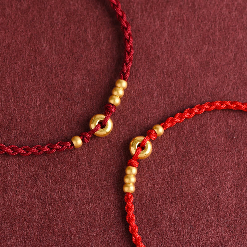 Buddha Stones 999 Złota Mała Klamra Pokoju Projekt Ręcznie Robiona Bransoletka Szczęścia Pleciona Lina Anklet