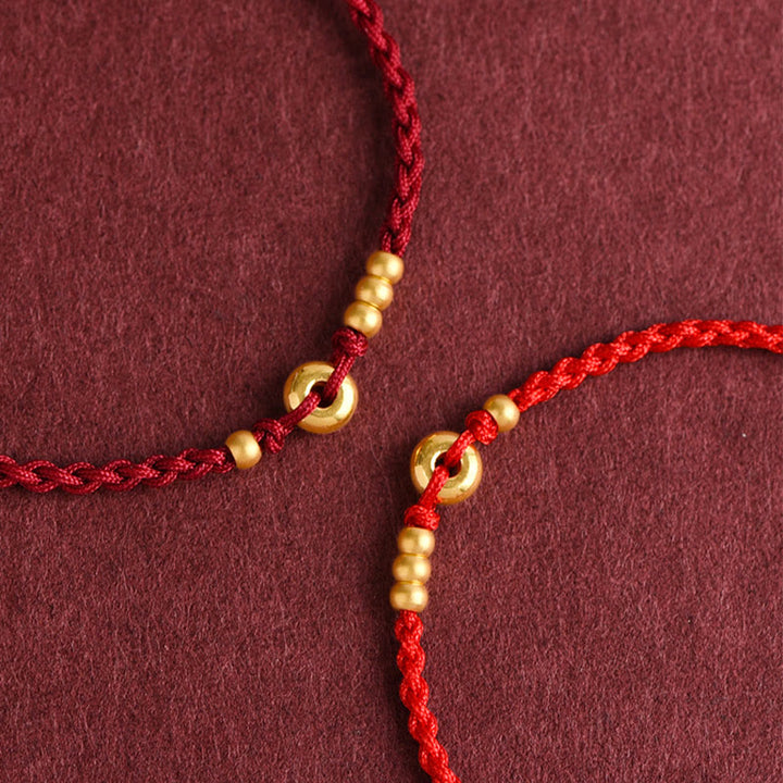 Buddha Stones 999 Złota Mała Klamra Pokoju Projekt Ręcznie Robiona Bransoletka Szczęścia Pleciona Lina Anklet