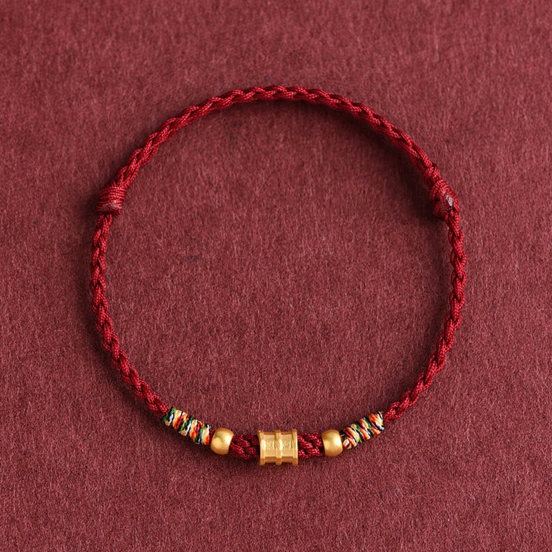 Buddha Stones 999 Złote Małe Wiadro Kształt Projekt Ręcznie Robiony Szczęście Pleciona Lina Bransoletka Na Kostkę - image 1
