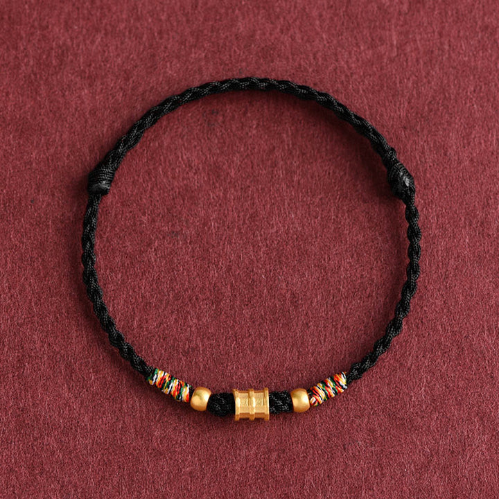 Buddha Stones 999 Złote Małe Wiadro Kształt Projekt Ręcznie Robiony Szczęście Pleciona Lina Bransoletka Na Kostkę - Bransoletka na kostkę (obwód 18-30 cm) - Czarny - image 13