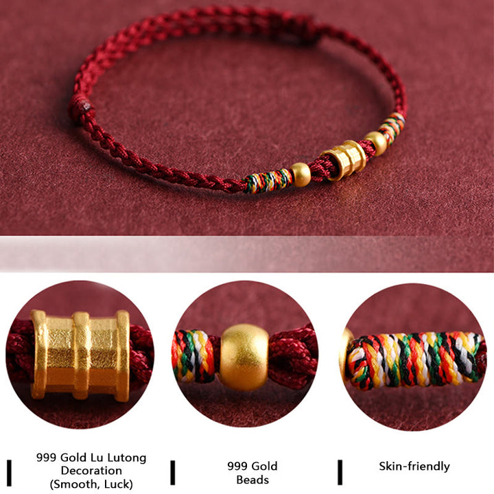 Buddha Stones 999 Złote Małe Wiadro Kształt Projekt Ręcznie Robiony Szczęście Pleciona Lina Bransoletka Na Kostkę - image 4