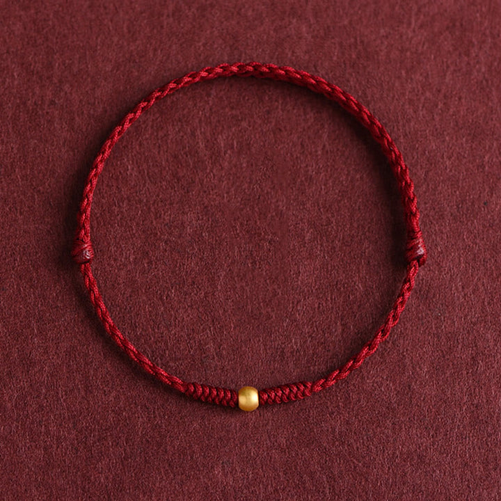 Buddha Stones 999 Złota Jedna Mini Koralik Projekt Ręcznie Robiona Siła Pleciona Lina Bransoletka Na Kostkę - Bransoletka na kostkę (obwód 18-30 cm) - Ciemnoczerwony - image 0