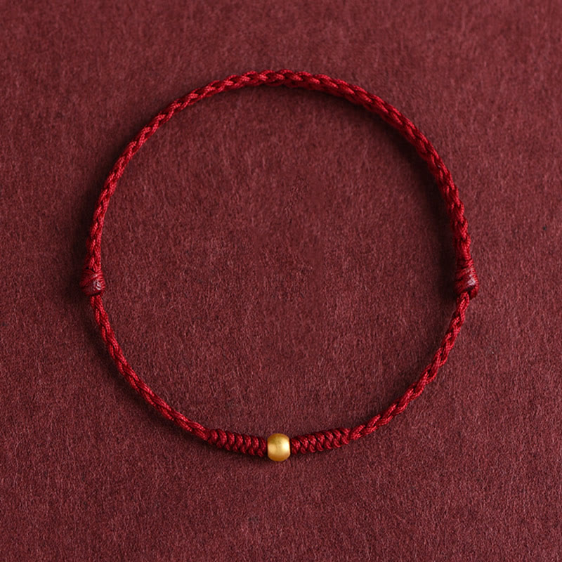 Buddha Stones 999 Złota Jedna Mini Koralik Projekt Ręcznie Robiona Siła Pleciona Lina Bransoletka Na Kostkę - Bransoletka na kostkę (obwód 18-30 cm) - Ciemnoczerwony - image 0