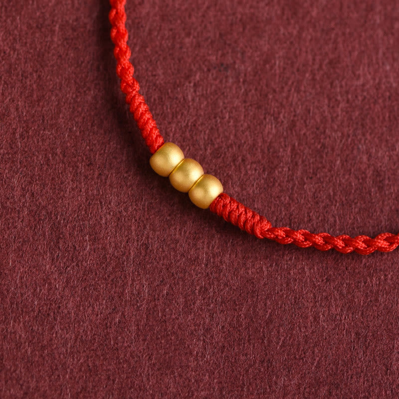Buddha Stones 999 Złote Mini Trzy Koraliki Projekt Ręcznie Robiona Bransoletka Szczęścia Sznurek Anklet