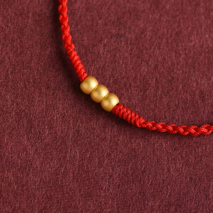 Buddha Stones 999 Złote Mini Trzy Koraliki Projekt Ręcznie Robiona Bransoletka Szczęścia Sznurek Anklet