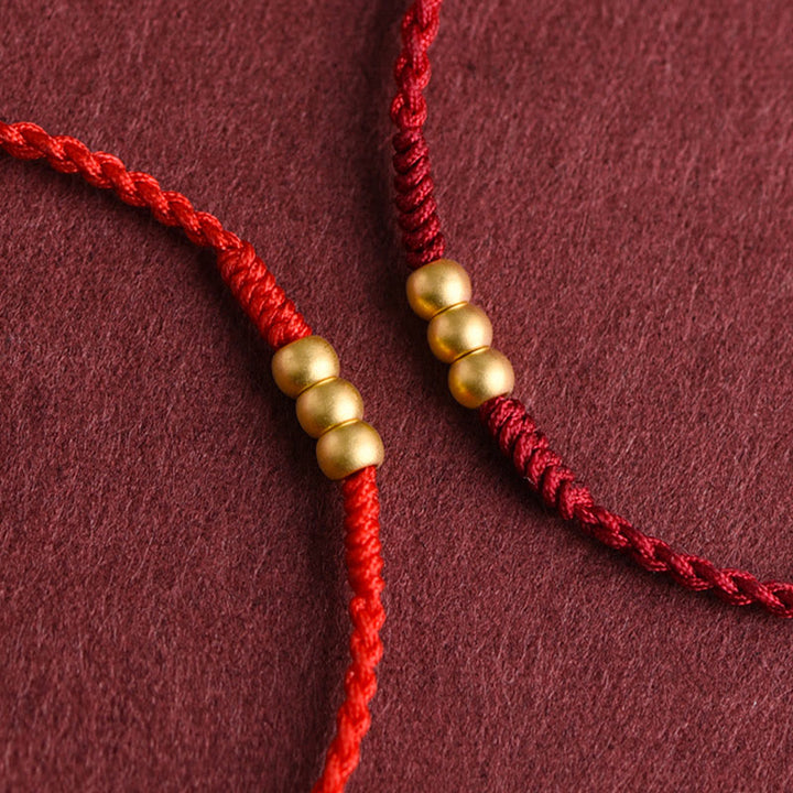 Buddha Stones 999 Złote Mini Trzy Koraliki Projekt Ręcznie Robiona Bransoletka Szczęścia Sznurek Anklet - image 4