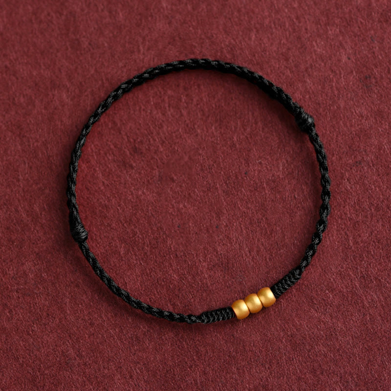 Buddha Stones 999 Złote Mini Trzy Koraliki Projekt Ręcznie Robiona Bransoletka Szczęścia Sznurek Anklet