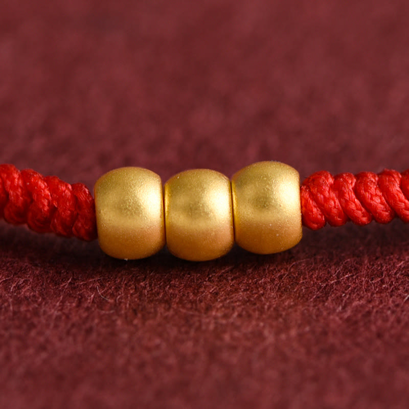 Buddha Stones 999 Złote Mini Trzy Koraliki Projekt Ręcznie Robiona Bransoletka Szczęścia Sznurek Anklet