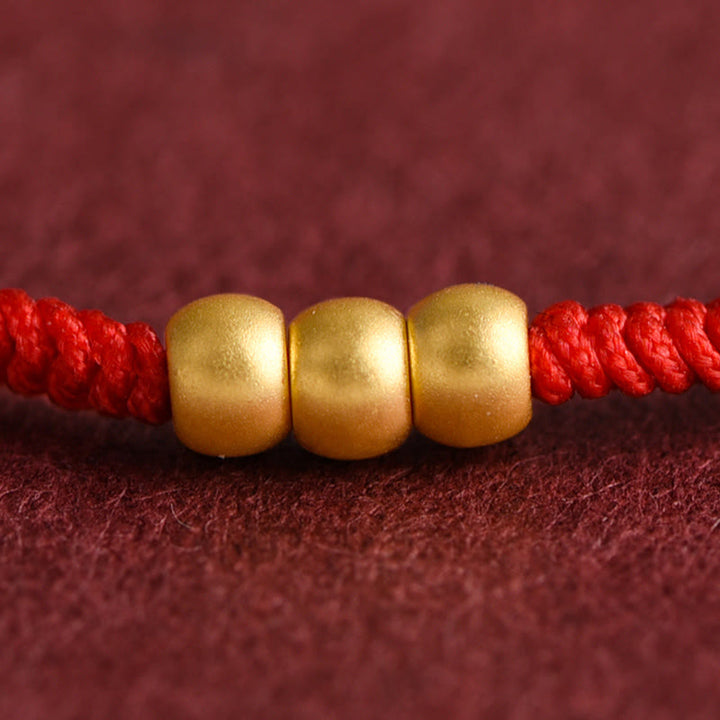 Buddha Stones 999 Złote Mini Trzy Koraliki Projekt Ręcznie Robiona Bransoletka Szczęścia Sznurek Anklet