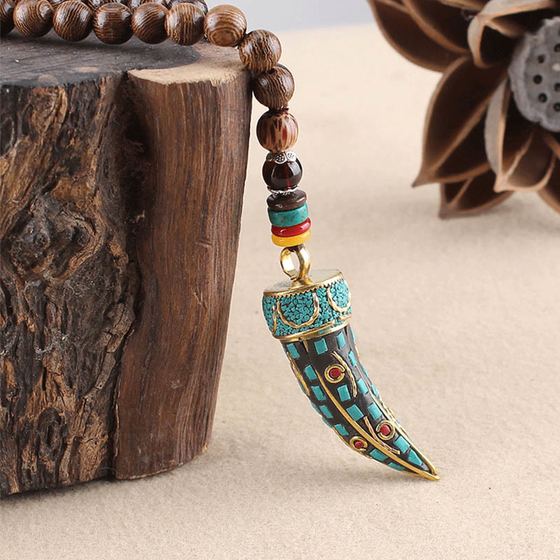 Buddha Stones Tybet Wenge Drewno Om Mani Padme Hum OM Symbol Mantra Wzór Rogu Naszyjnik Ochronny Wisiorek - image 11