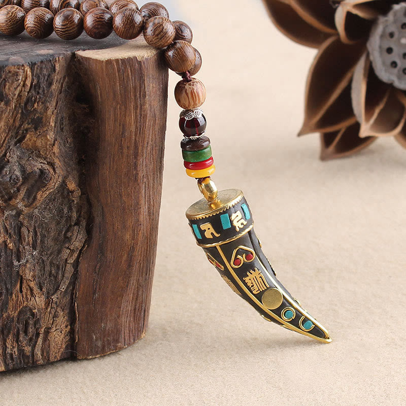 Buddha Stones Tybet Wenge Drewno Om Mani Padme Hum OM Symbol Mantra Wzór Rogu Naszyjnik Ochronny Wisiorek - image 3