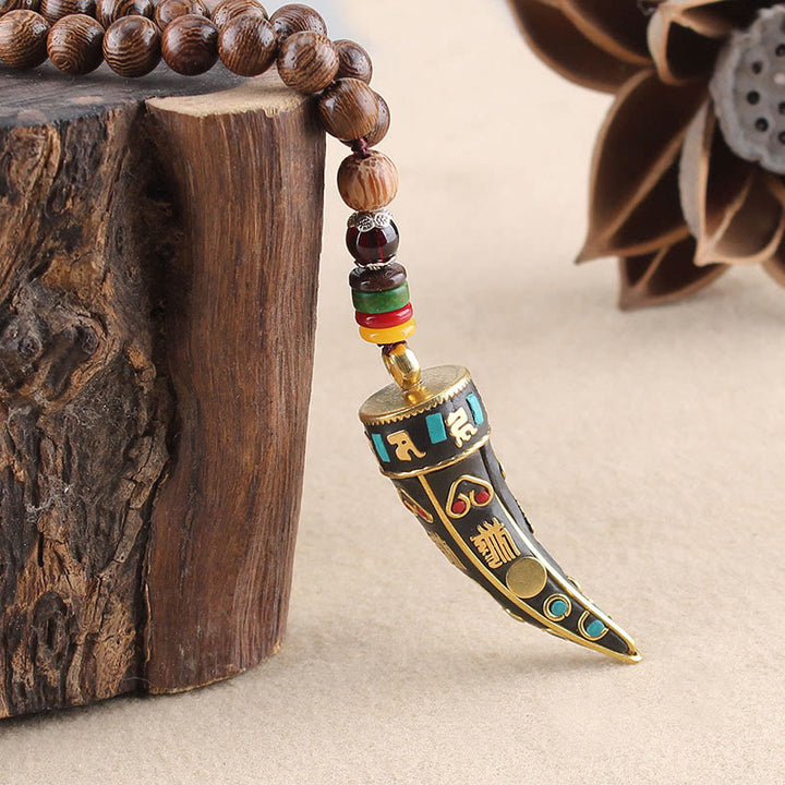 Buddha Stones Tybet Wenge Drewno Om Mani Padme Hum OM Symbol Mantra Wzór Rogu Naszyjnik Ochronny Wisiorek - image 3