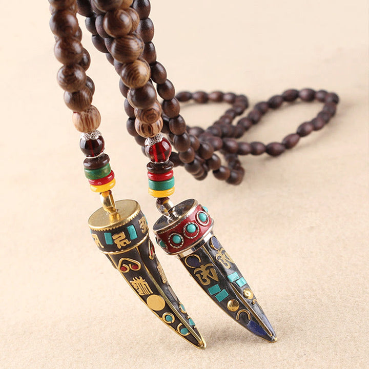 Buddha Stones Tybet Wenge Drewno Om Mani Padme Hum OM Symbol Mantra Wzór Rogu Naszyjnik Ochronny Wisiorek - image 18