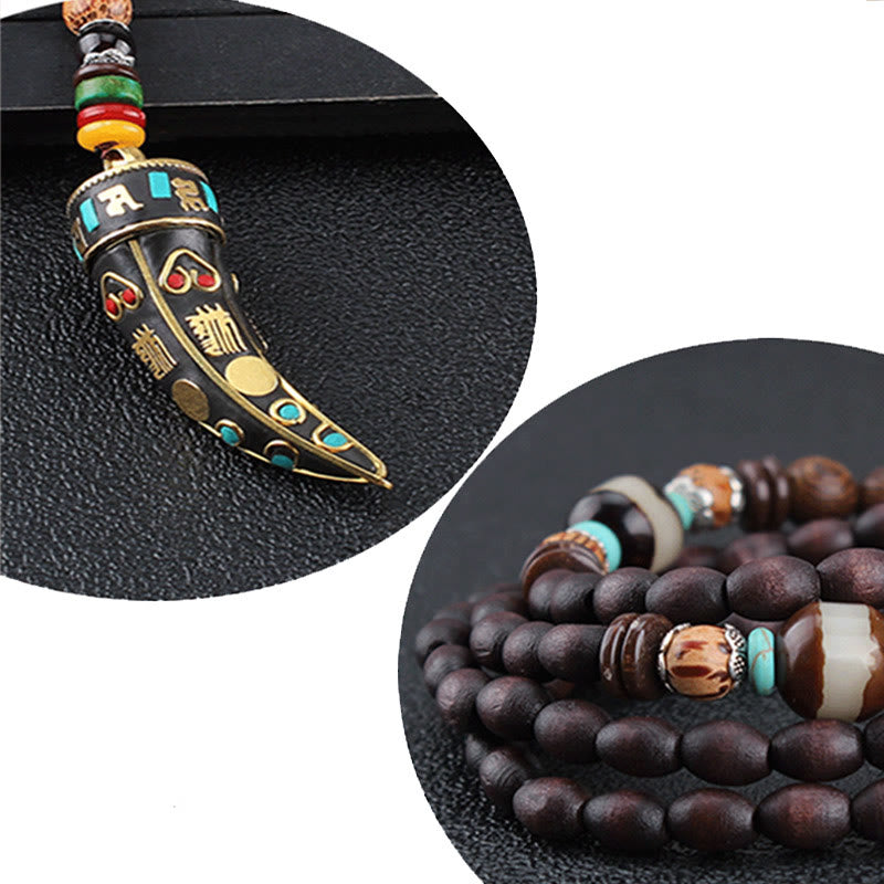Buddha Stones Tybet Wenge Drewno Om Mani Padme Hum OM Symbol Mantra Wzór Rogu Naszyjnik Ochronny Wisiorek - image 6