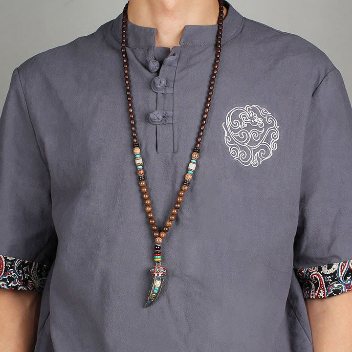 Buddha Stones Tybet Wenge Drewno Om Mani Padme Hum OM Symbol Mantra Wzór Rogu Naszyjnik Ochronny Wisiorek - image 14