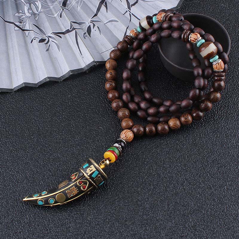 Buddha Stones Tybet Wenge Drewno Om Mani Padme Hum OM Symbol Mantra Wzór Rogu Naszyjnik Ochronny Wisiorek - image 4