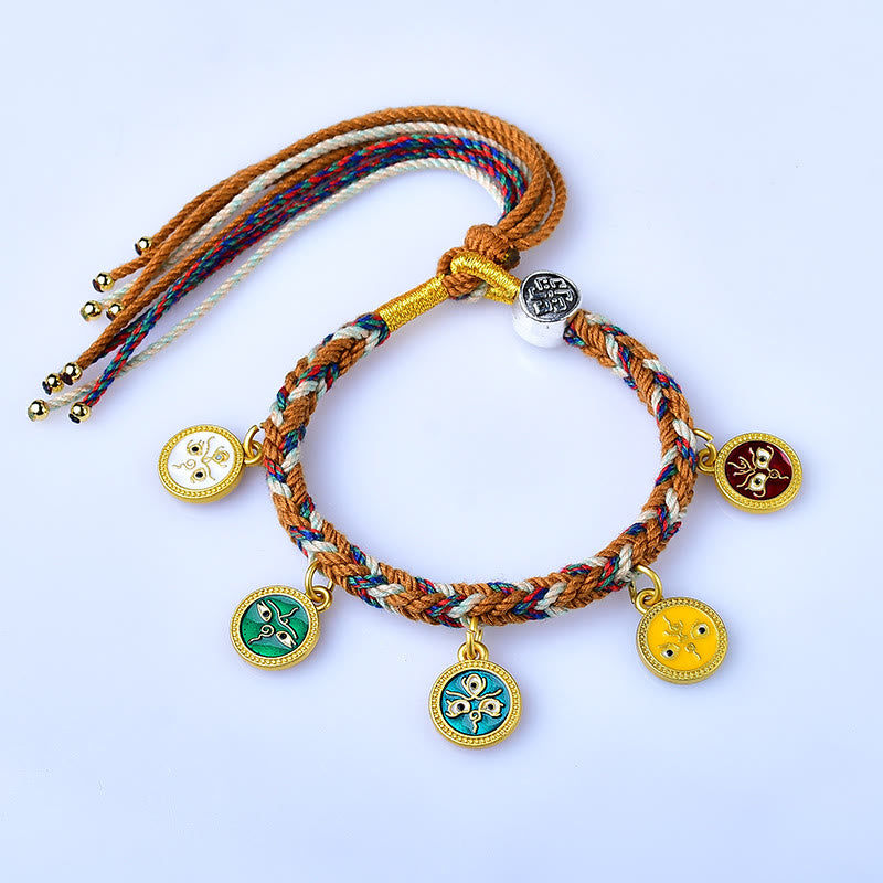 Buddha Stones Ręcznie robione Tybetańskie Wielokolorowe Liny Pięć Bogów Bogactwa Szczęścia Bransoletka