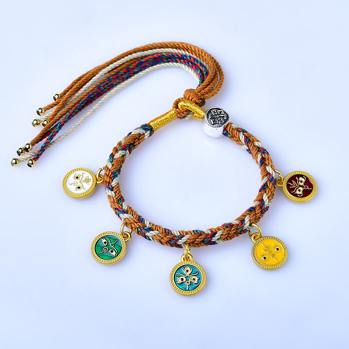 Buddha Stones Ręcznie robione Tybetańskie Wielokolorowe Liny Pięć Bogów Bogactwa Szczęścia Bransoletka