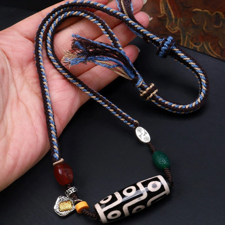 Buddha Stones Tybetańskie Dziewięciooki Dzi Koralik Ochrona Pleciony Naszyjnik Wisiorek