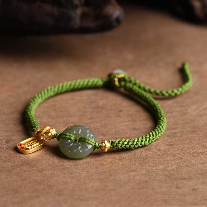 Buddha Stones Bransoletka z zielonej liny z zieloną sprzączką z jadeitu