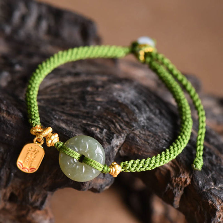 Buddha Stones Bransoletka z zielonej liny z zieloną sprzączką z jadeitu