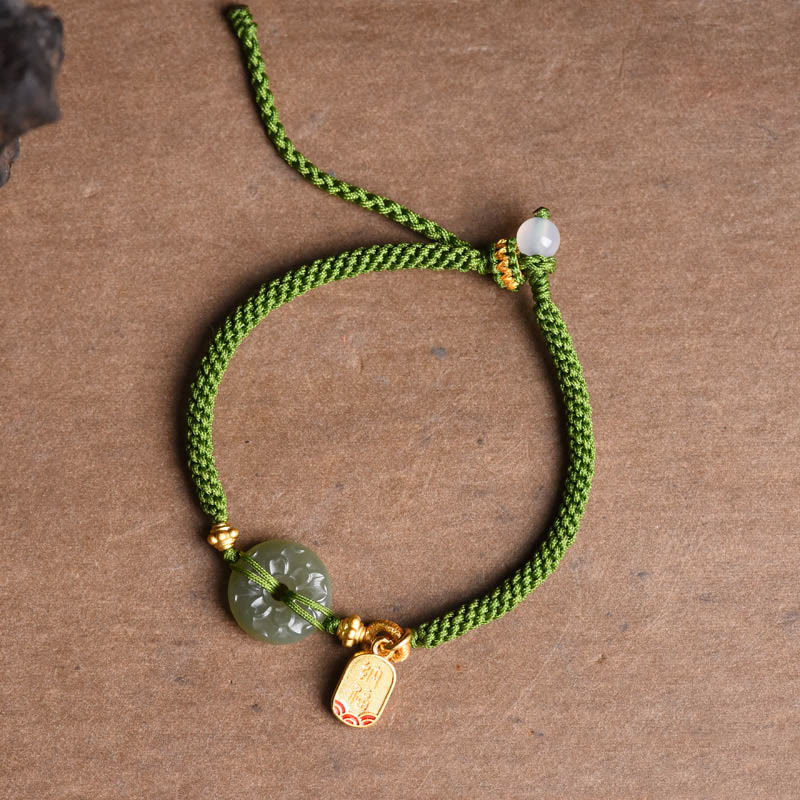 Buddha Stones Bransoletka z zielonej liny z zieloną sprzączką z jadeitu
