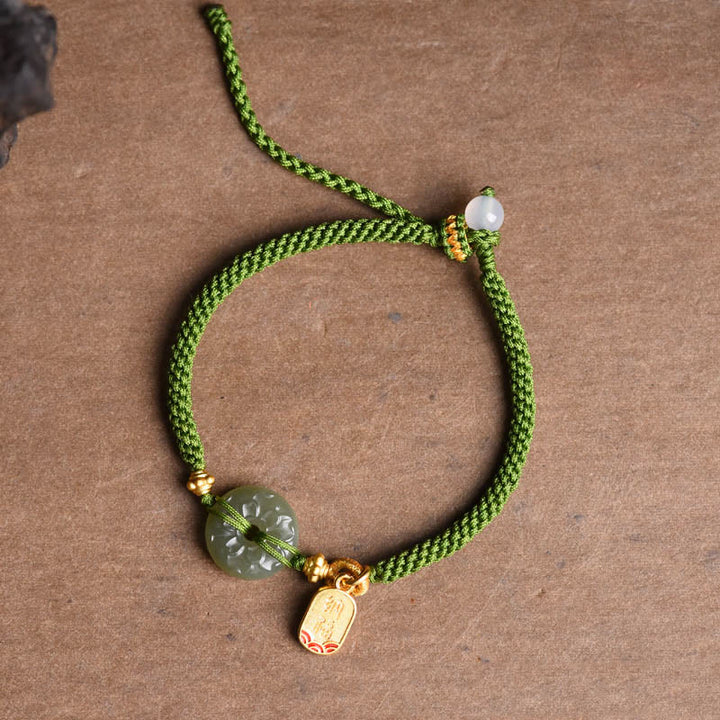 Buddha Stones Bransoletka z zielonej liny z zieloną sprzączką z jadeitu