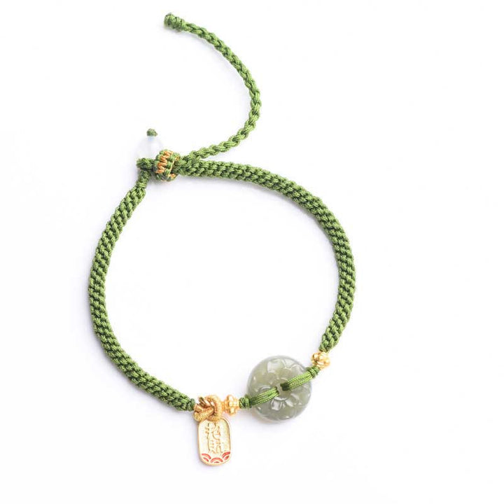 Buddha Stones Bransoletka z zielonej liny z zieloną sprzączką z jadeitu